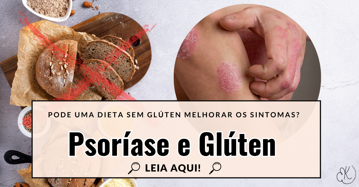 Quadro escrito “gluten free” com imagem de lesões de psoríase no braço