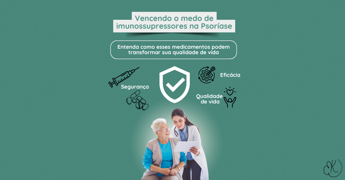 Médica explicando tratamento com imunossupressores para paciente com psoríase